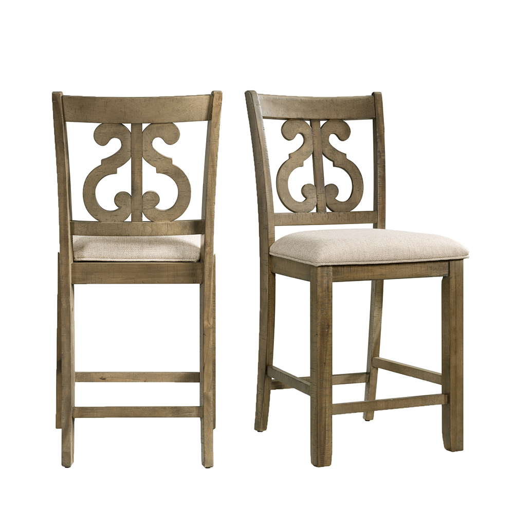 Ellesime International  | Stone Gray Counter Wooden Swirl Back Side Chair ( 2 PER PACK )