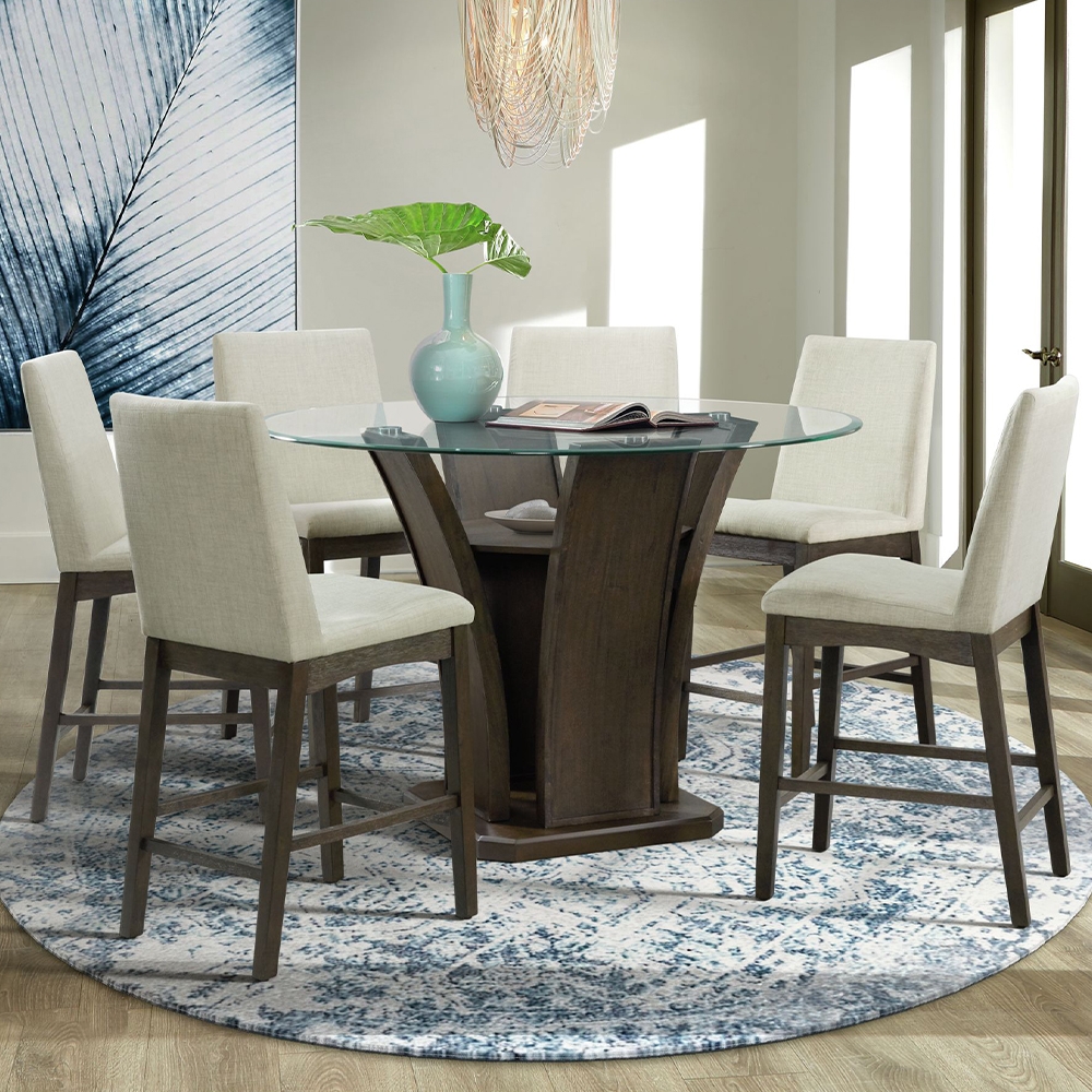 Ellesime International  | Dapper Walnut Round Counter Seven Set ( Dining Table, Six Side Chairs )