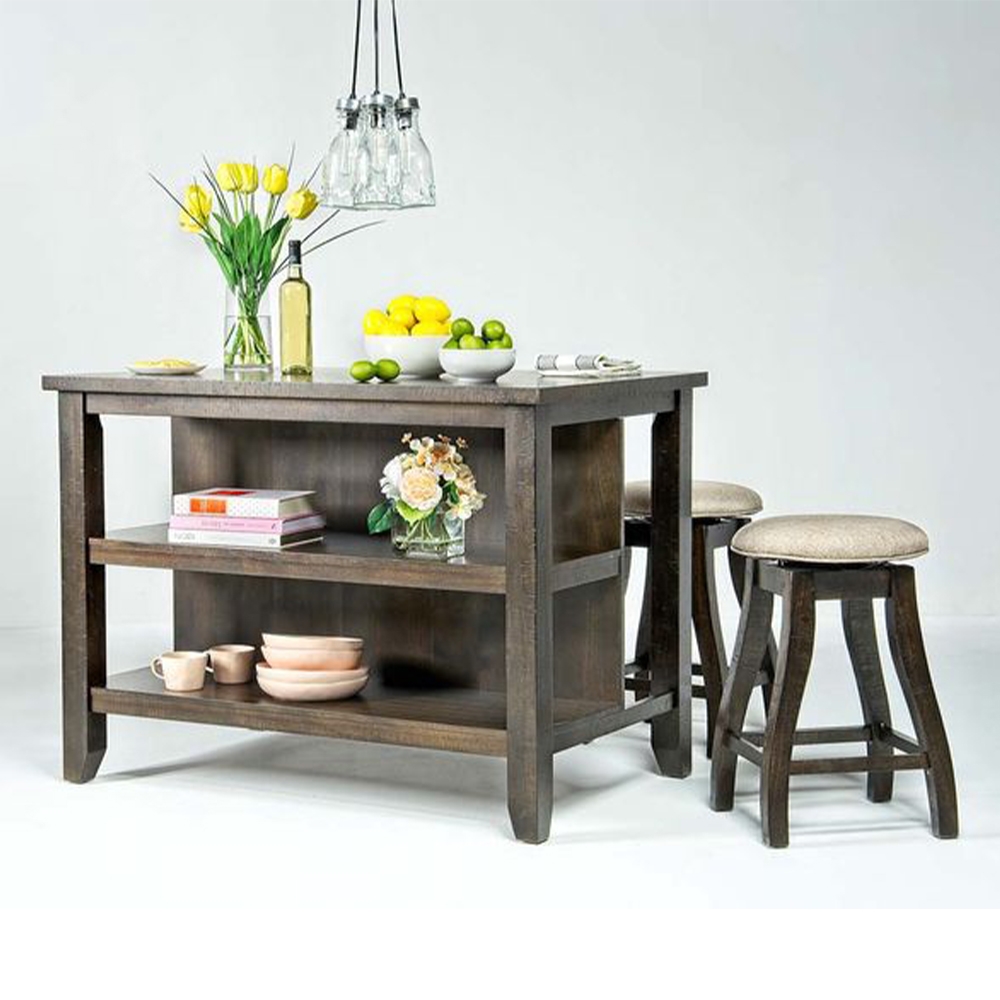 Ellesime International  | Stone Kitchen Island Three Piece Set ( Kitchen Island, Two Barstools)
