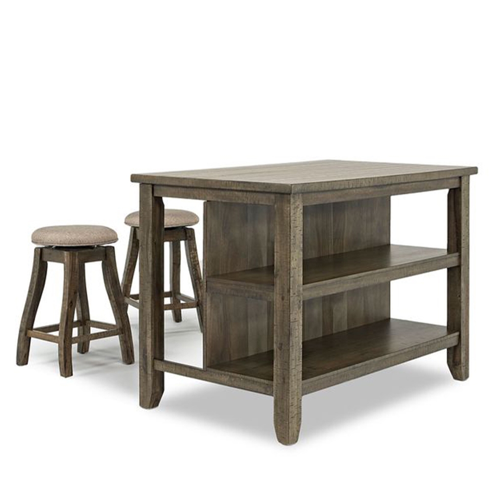 Ellesime International  | Stone Grey Kitchen Three Piece Set ( Kitchen Island, Two Barstools )