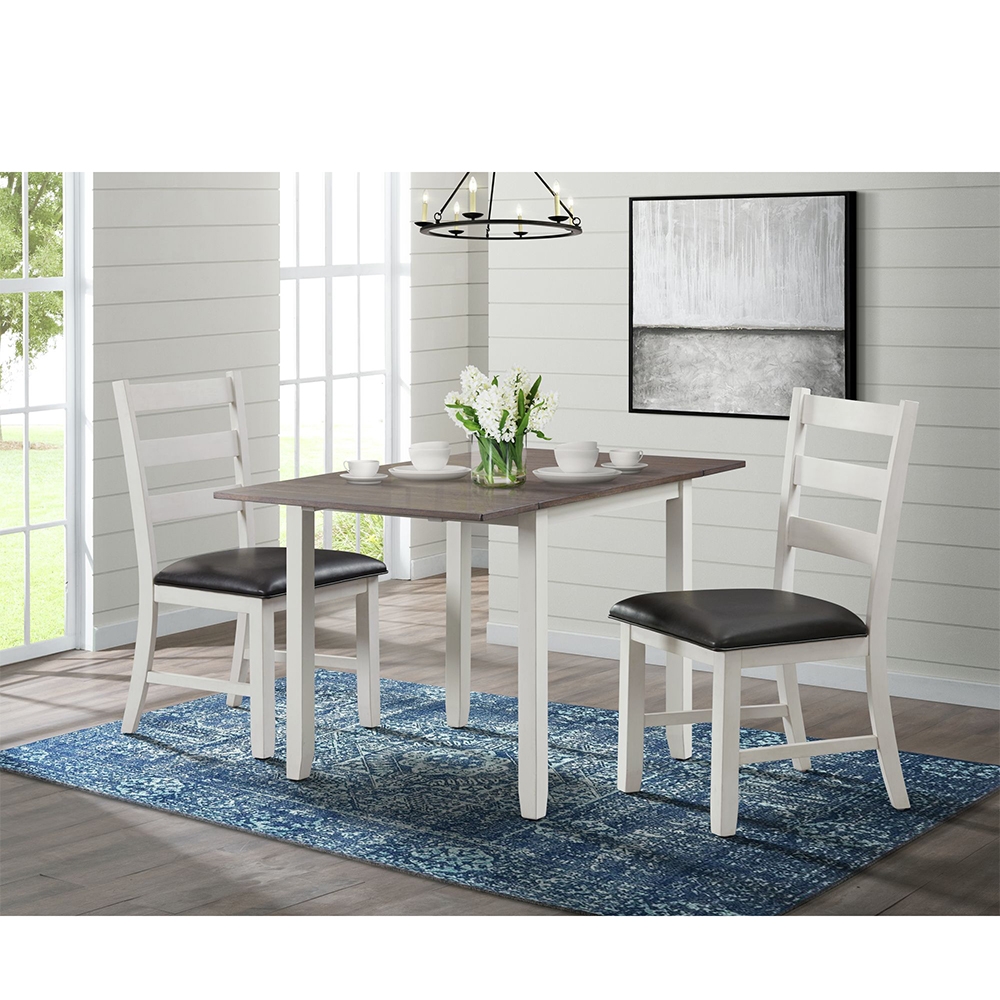 Ellesime International  | Martin Three Piece Drop Leaf Dining Set ( Dark Brown Top - White Base )
