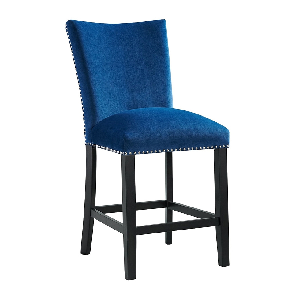 Beckley White Counter Five Piece Set ( Dining Table, Four Blue Velvet Side Chairs ) | Ellesime International 