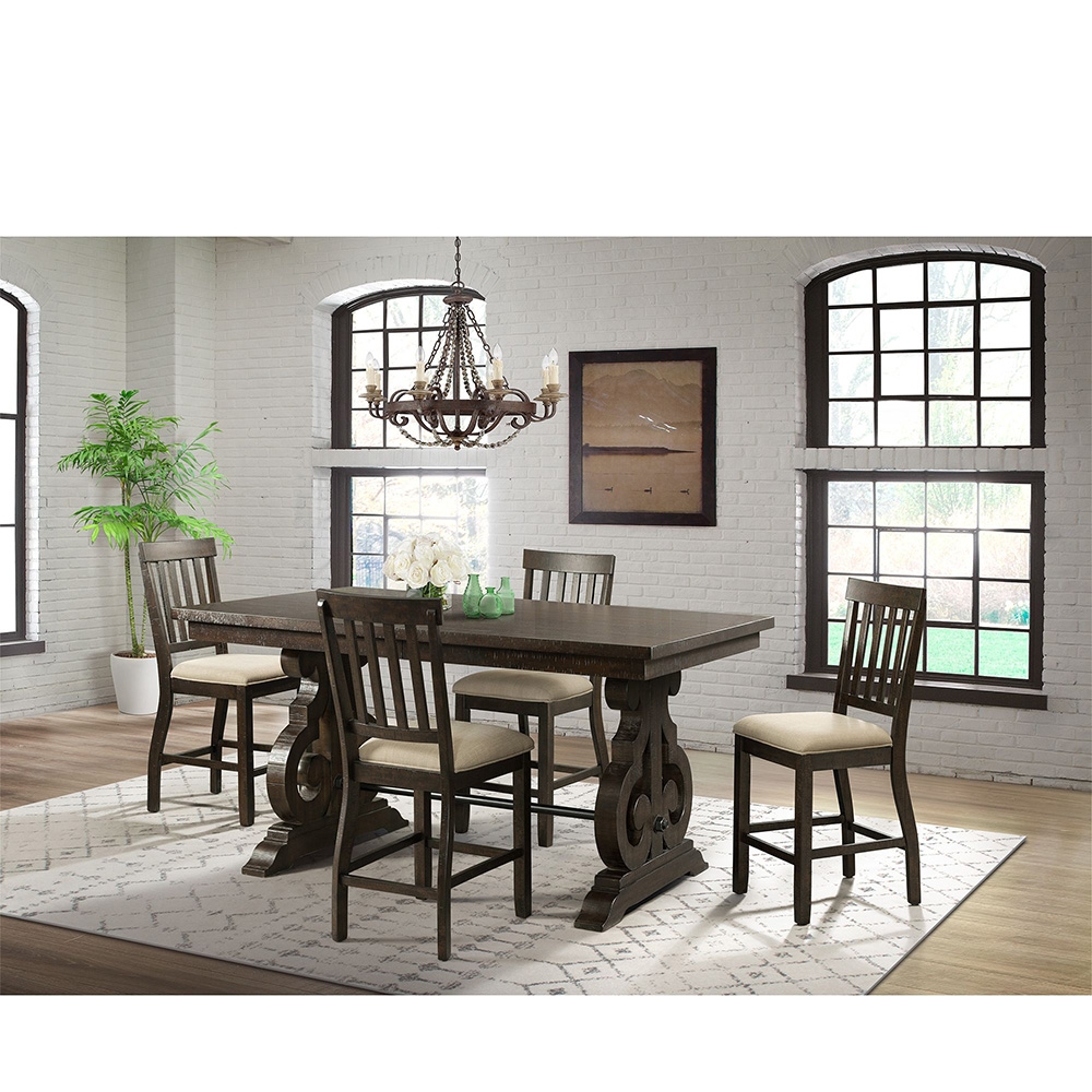 Ellesime International  | Stone Counter Dining Five Piece Set ( Dining Table, Four Wooden Slat Back Side Chairs )