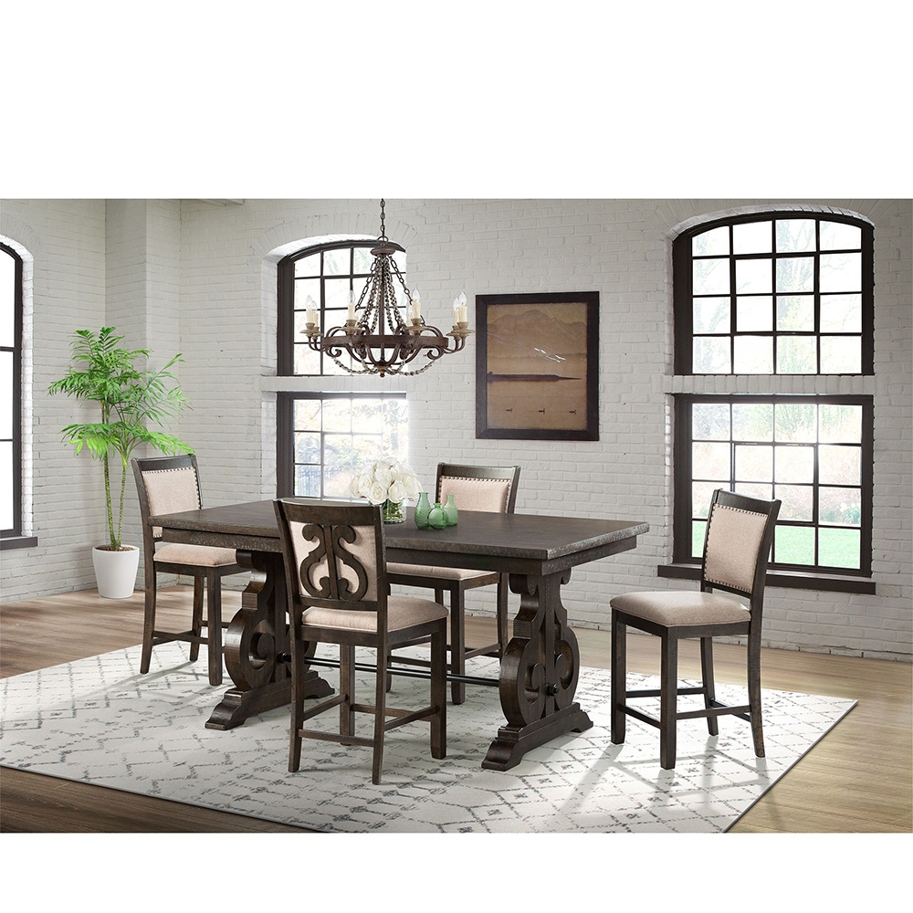 Ellesime International  | Stone Counter Dining Five Piece Set ( Dining Table, Four Fabric Swirl Back Side Chairs )