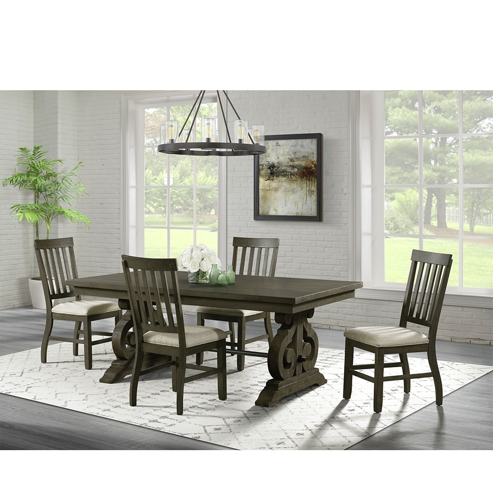 Ellesime International  | Stone Dining Five Piece Set ( Dining Table, Four Wooden Slat Back Side Chairs )