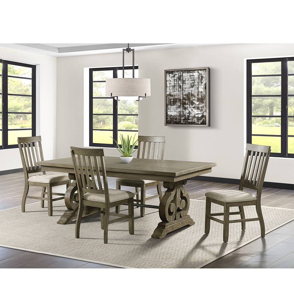 Ellesime International  | Stone Gray Dining Five Piece Set ( Dining Table, Four Wooden Slat Back Side Chairs )
