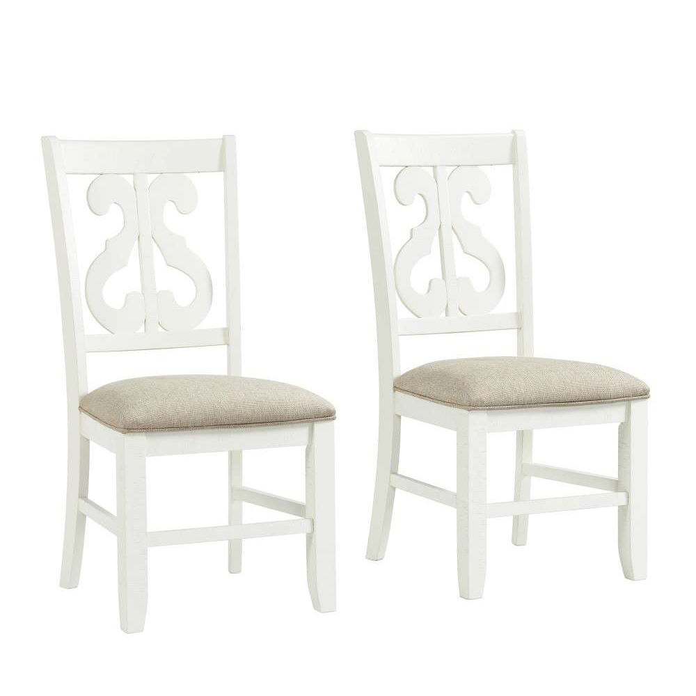 Stone White Dining Five Piece Set ( Dining Table, Four Wooden Swirl Back Side Chairs ) | Ellesime International 