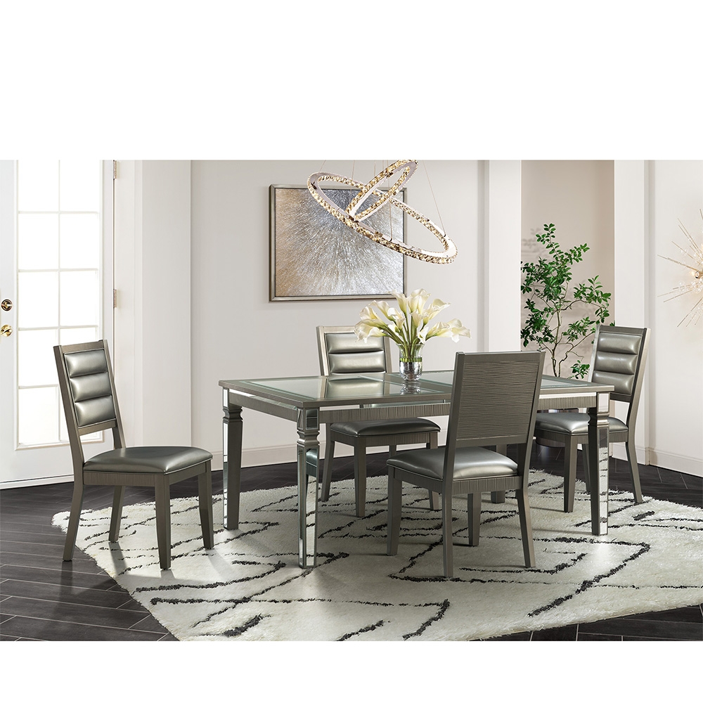 Ellesime International  | 14.5 Dining Mirror Leg Five Piece Set ( Dining Table, Four Side Chairs )