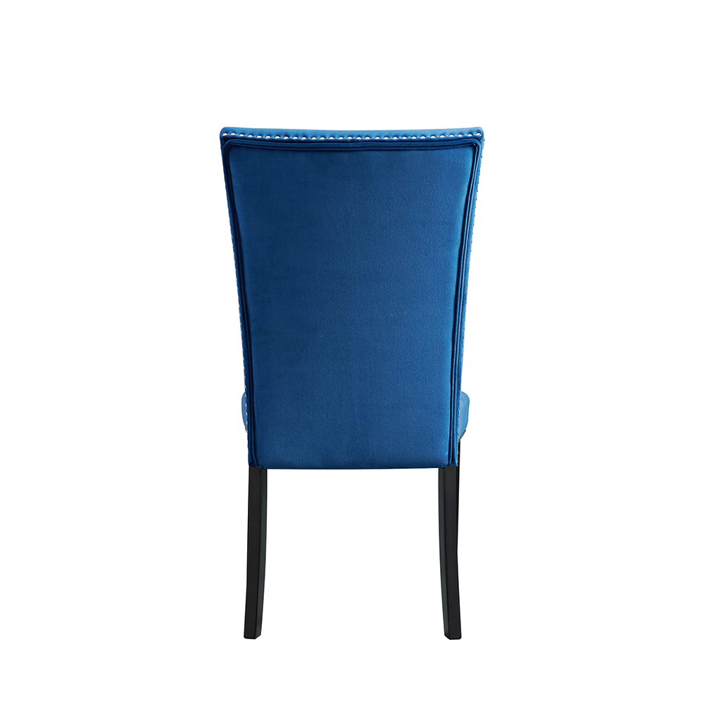 Francesca Rectangular Dining Grey Marble Seven Piece Set ( Dining Table, Six Blue Velvet Side Chairs ) | Ellesime International 