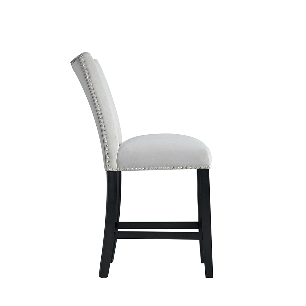 Francesca Square Counter Dining Seven Piece Set ( Dining Table, Six Grey Velvet Side Chairs ) | Ellesime International 