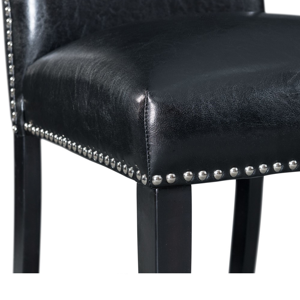 Francesca Square Counter Dining White Marble Seven Piece Set ( Dining Table, Six Black Side Chairs ) | Ellesime International 