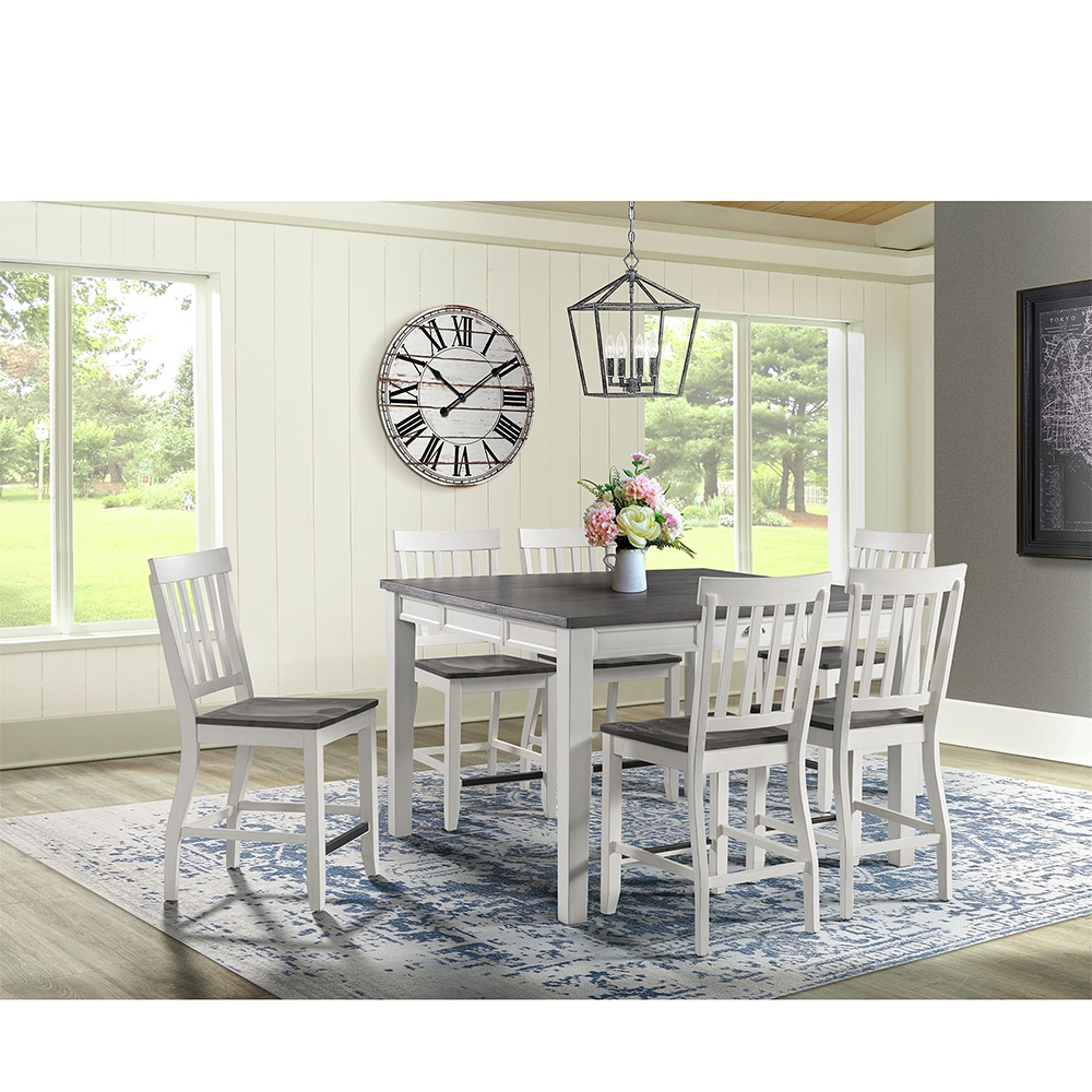 Ellesime International  | Kayla Two Tone Counter with Grey Top Seven Piece Set ( Counter Table, Six Counter Side Chair )