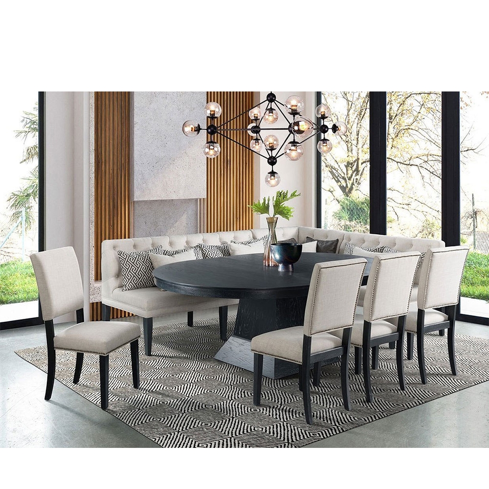 Ellesime International  | Maddox Dining Eight Piece Set ( Dining Table, Four Side Chairs, Sofa Corner, Loveseat, Sofa )