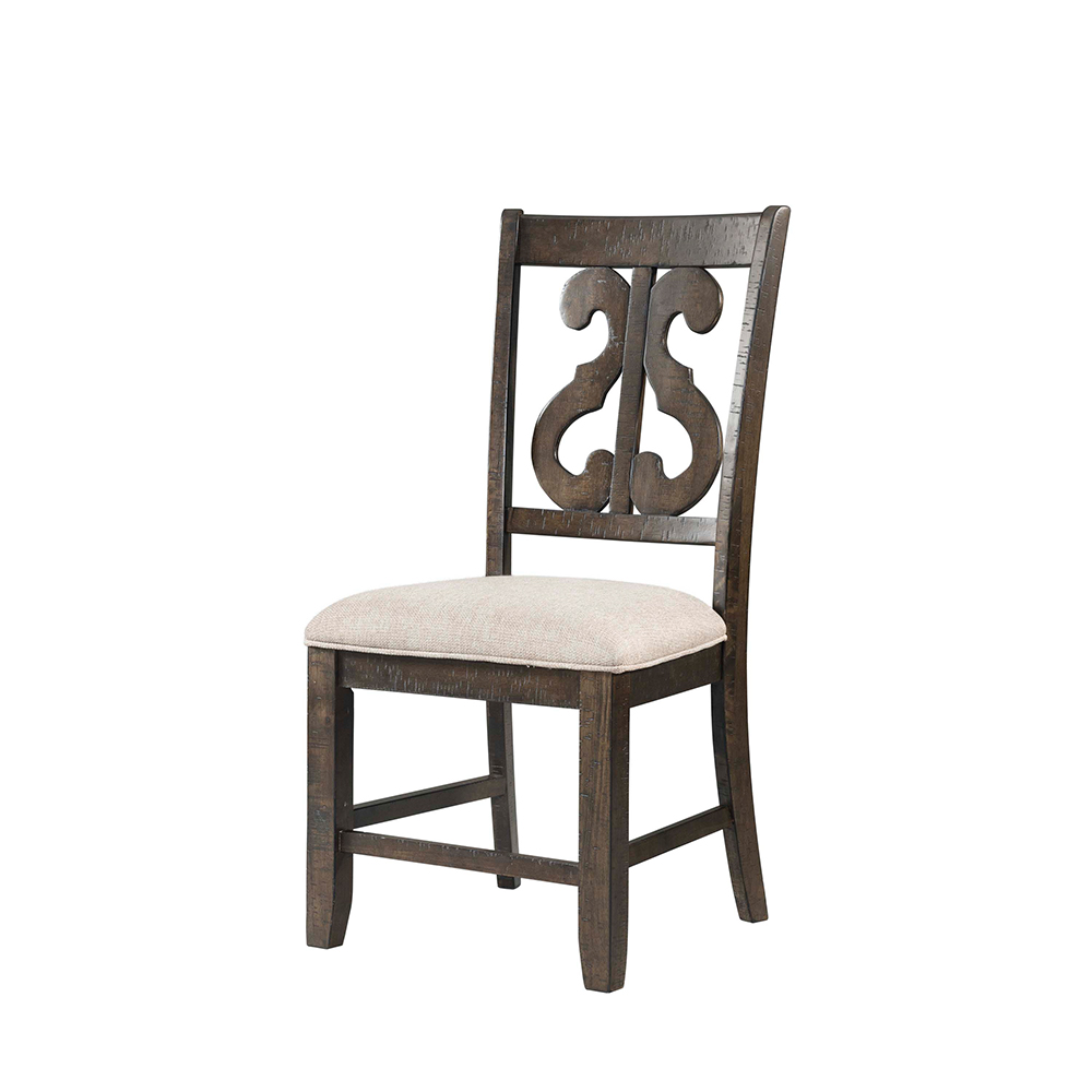 Stone Round Dining Seven Piece Set ( Dining Table, Six Swirl Back Side Chairs ) | Ellesime International 