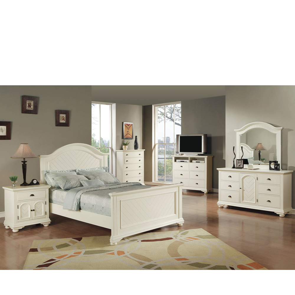 Ellesime International  | Brook White Four Piece Set with Queen Bed ( Dr, Mr, Ns, and Bed )