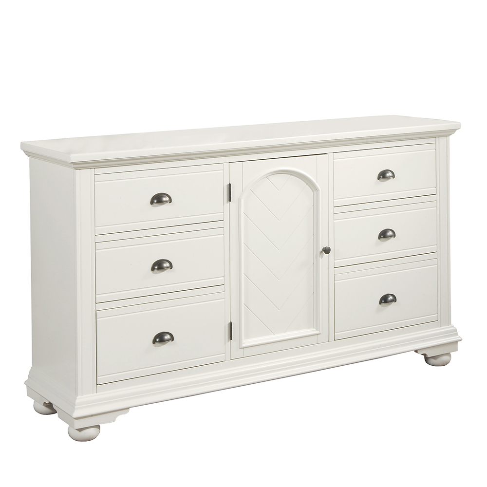 Brook White Four Piece Set with Queen Bed ( Dr, Mr, Ns, and Bed ) | Ellesime International 