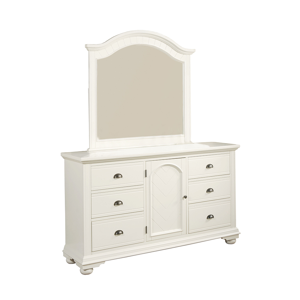 Brook White Four Piece Set with Queen Bed ( Dr, Mr, Ns, and Bed ) | Ellesime International 