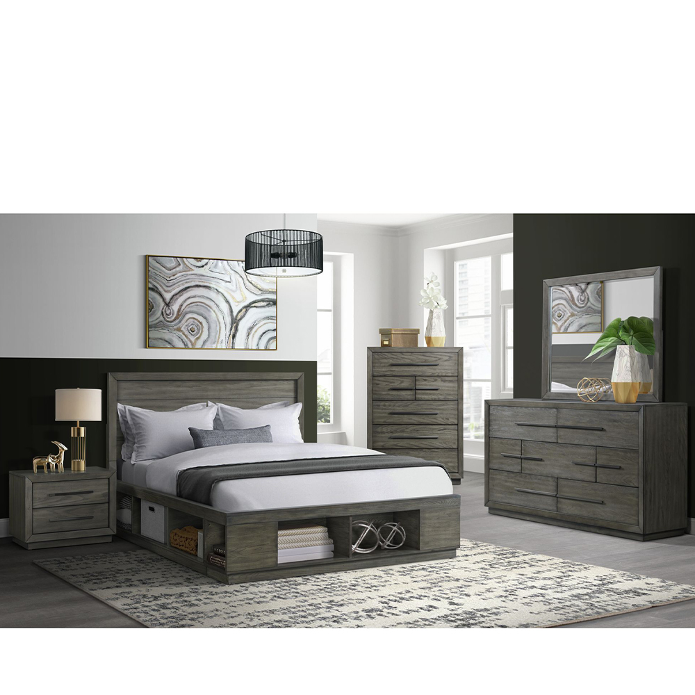 Ellesime International  | Elation Four Piece Set with Cubby Storage Queen Panel Bed ( Dr, Mr, NS and Bed )
