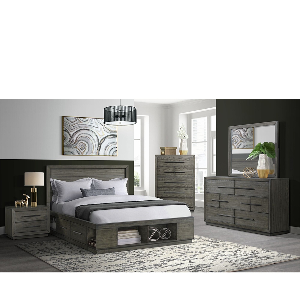 Ellesime International  | Elation Four Piece Set with Queen Four Drawer Storage Panel Bed ( Dr, Mr, NS and Bed )