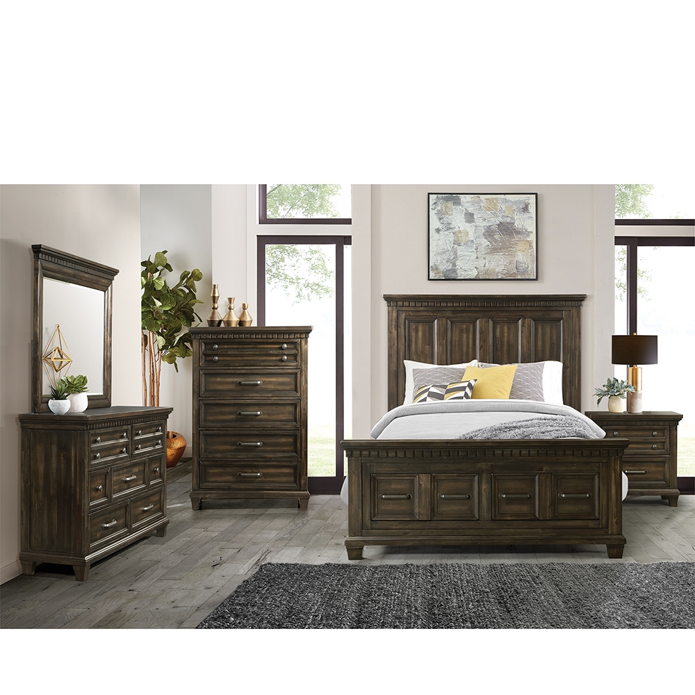 Ellesime International  | McCabe Four Piece Set with Queen Storage Bed ( Dr, Mr, NS and Bed )