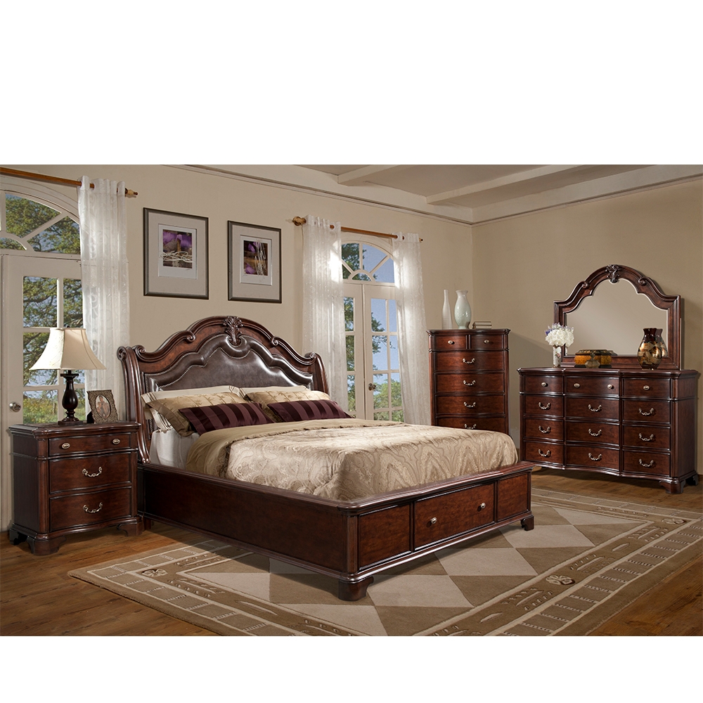 Ellesime International  | Tabasco Three Piece Set with Queen Storage Bed ( Dr, Mr, and Bed )