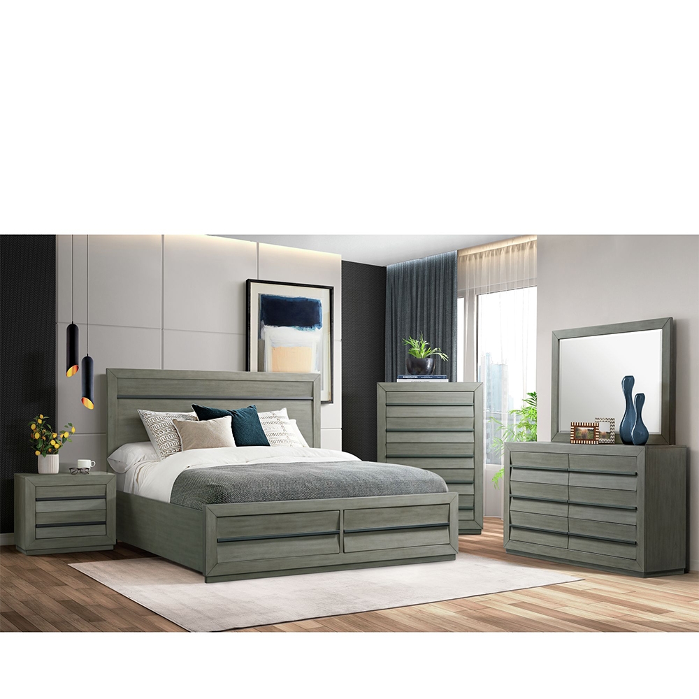 Ellesime International  | Zig Four Piece Set with Queen Storage Bed ( Dr, Mr, Chest, and Bed )