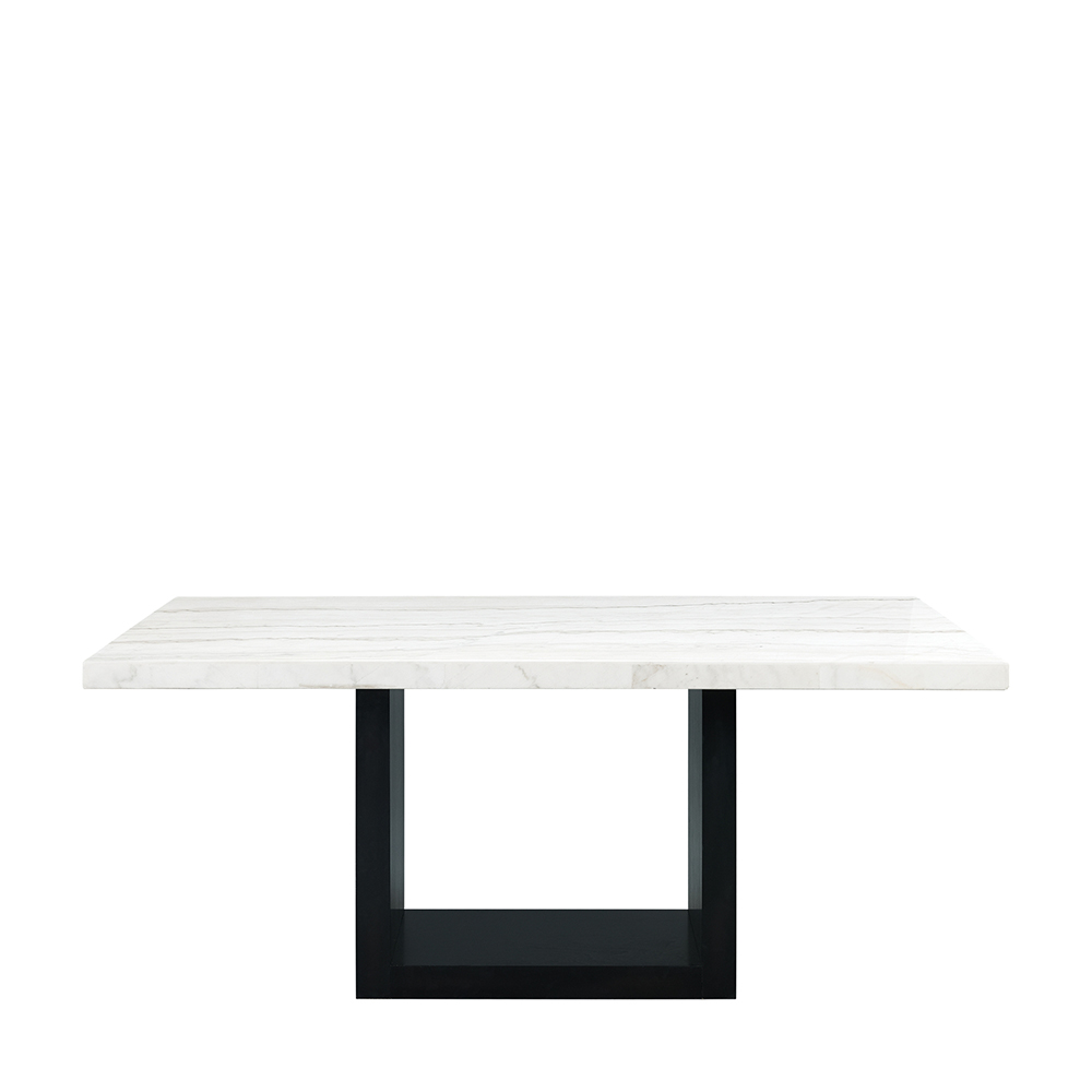 Valentino White Marble Dining Five Piece Set ( Dining Table, Four Grey PU No Nailhead Side Chair ) | Ellesime International 