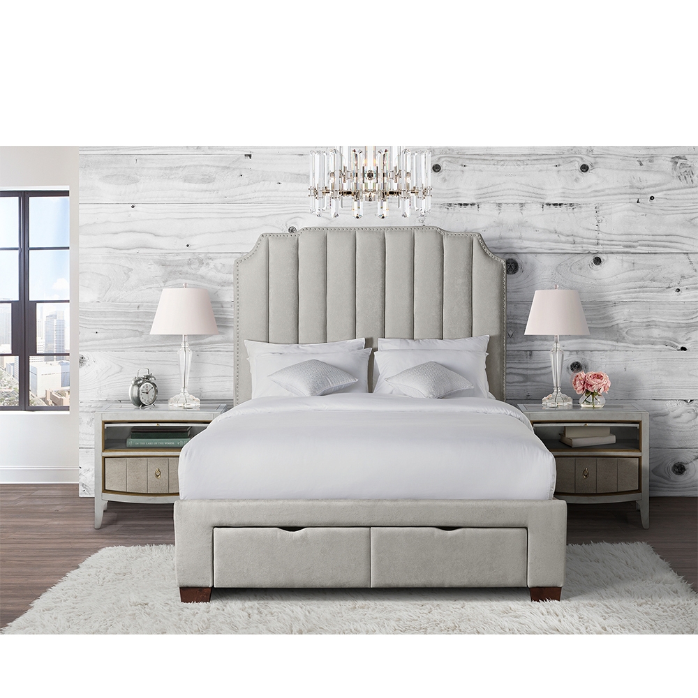 Ellesime International  | Harper Upholstered Queen Storage Bed ( Grey )