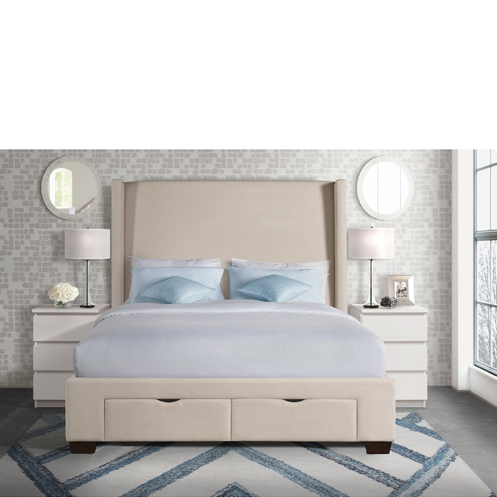 Ellesime International  | Magnolia Upholstered King Storage Beds ( Sand )
