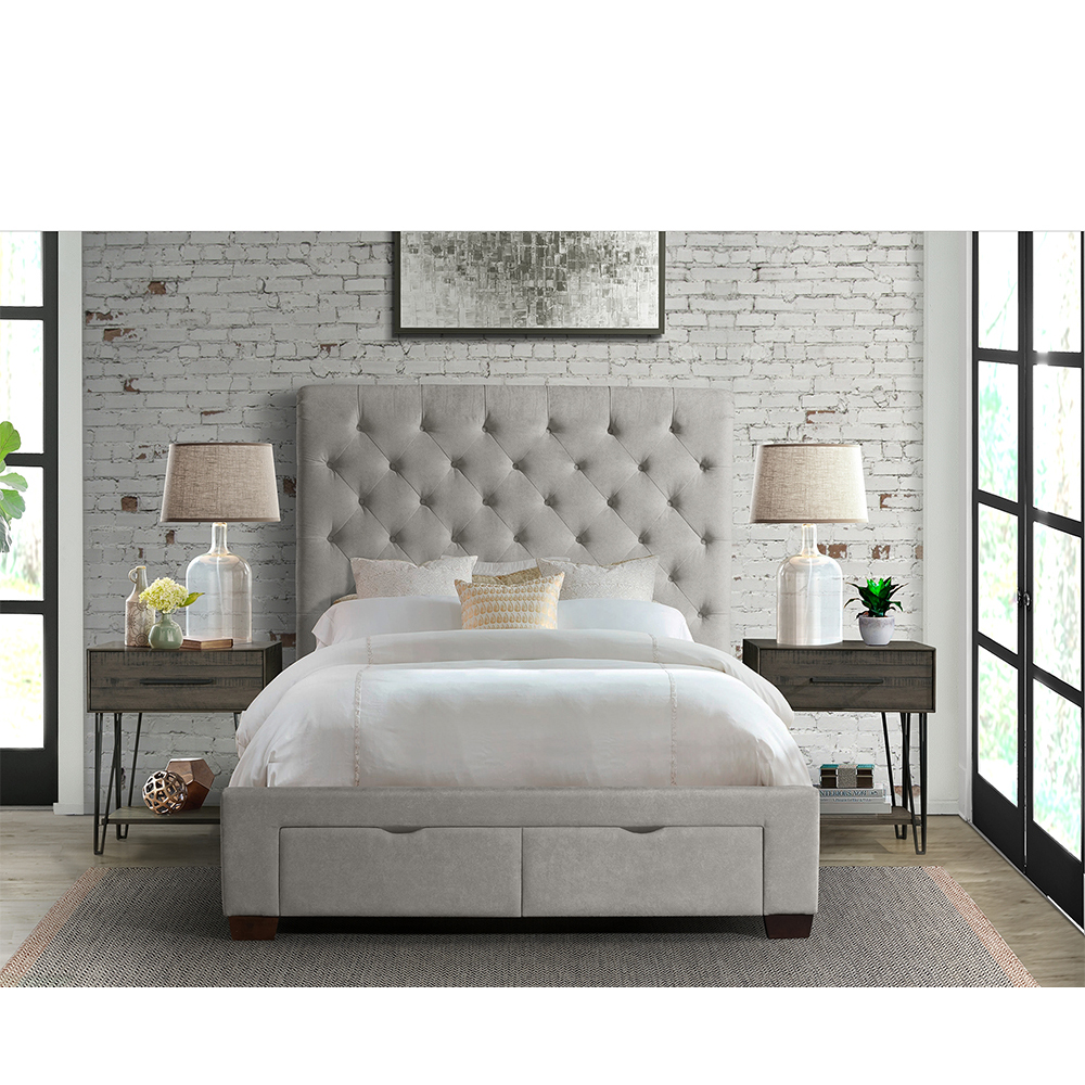 Ellesime International  | Waldorf Upholstered Queen Storage Bed ( Grey )